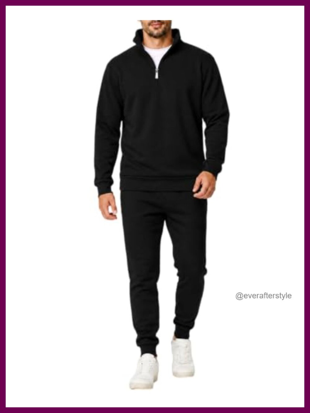 Men's 2 Piece Fleece Tracksuit Quarter Zip Sweatsuit Jogger Set